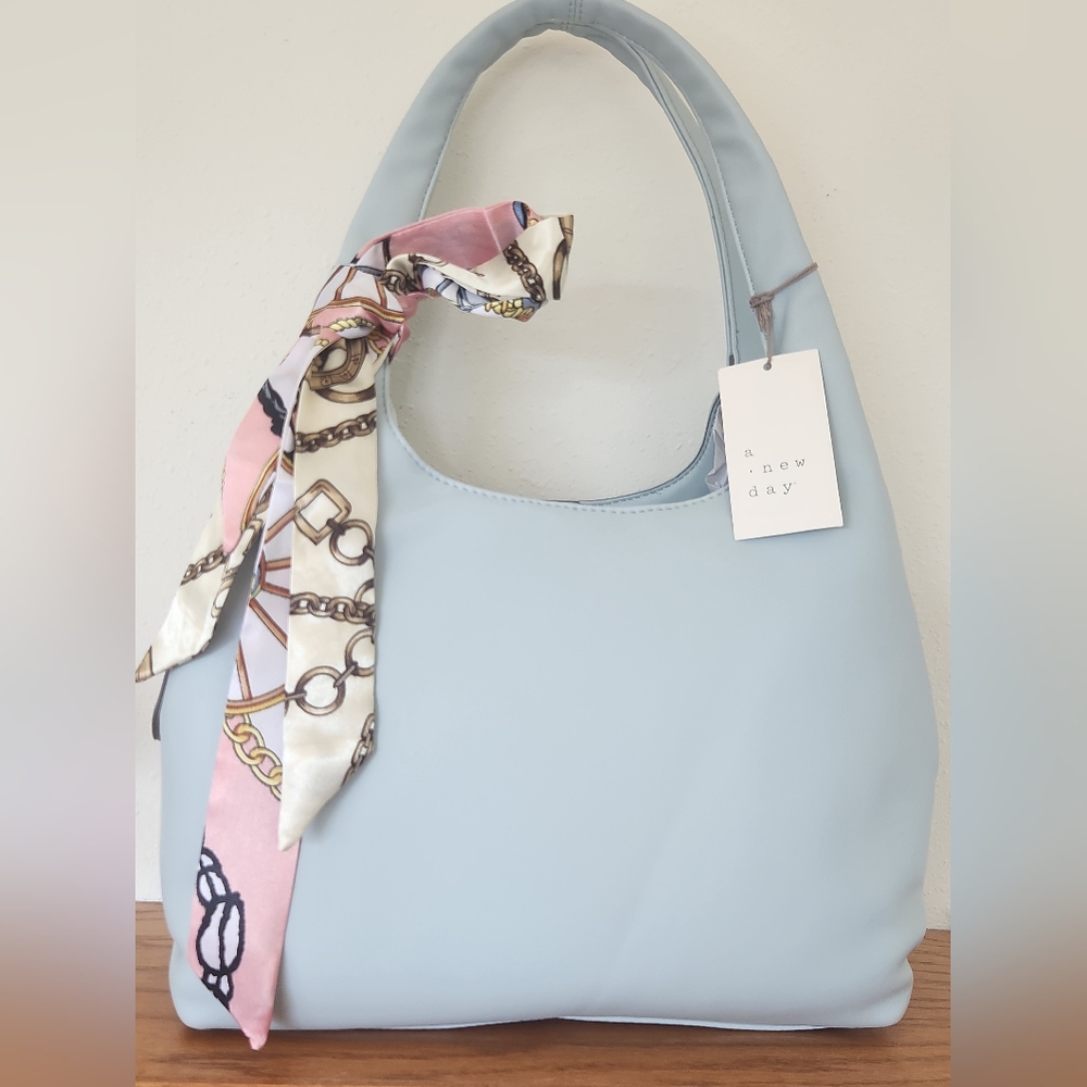 A New Day Light Blue Handbag with Scarf Accent NEW